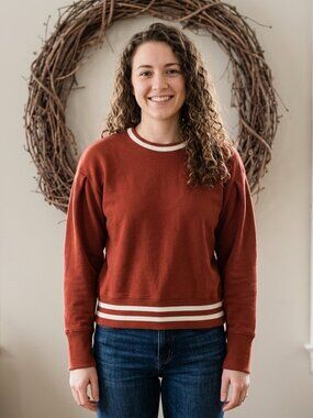 Madewell Varsity stripe pleat sleeve Sweatshirt with White Trim Womens small
